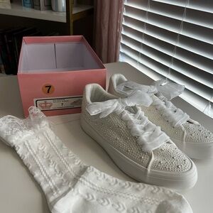 Juicy Couture White Embellished Sneakers with socks size 7 wedding